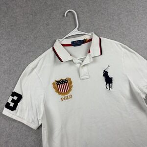 Polo Ralph Lauren Shirt Mens Large White USA Flag Crest Emblem Big Pony Logo